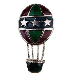 Silver Tone Womens Enamel Hot Air Balloon Brooch Pin Multicolor Elegant Design